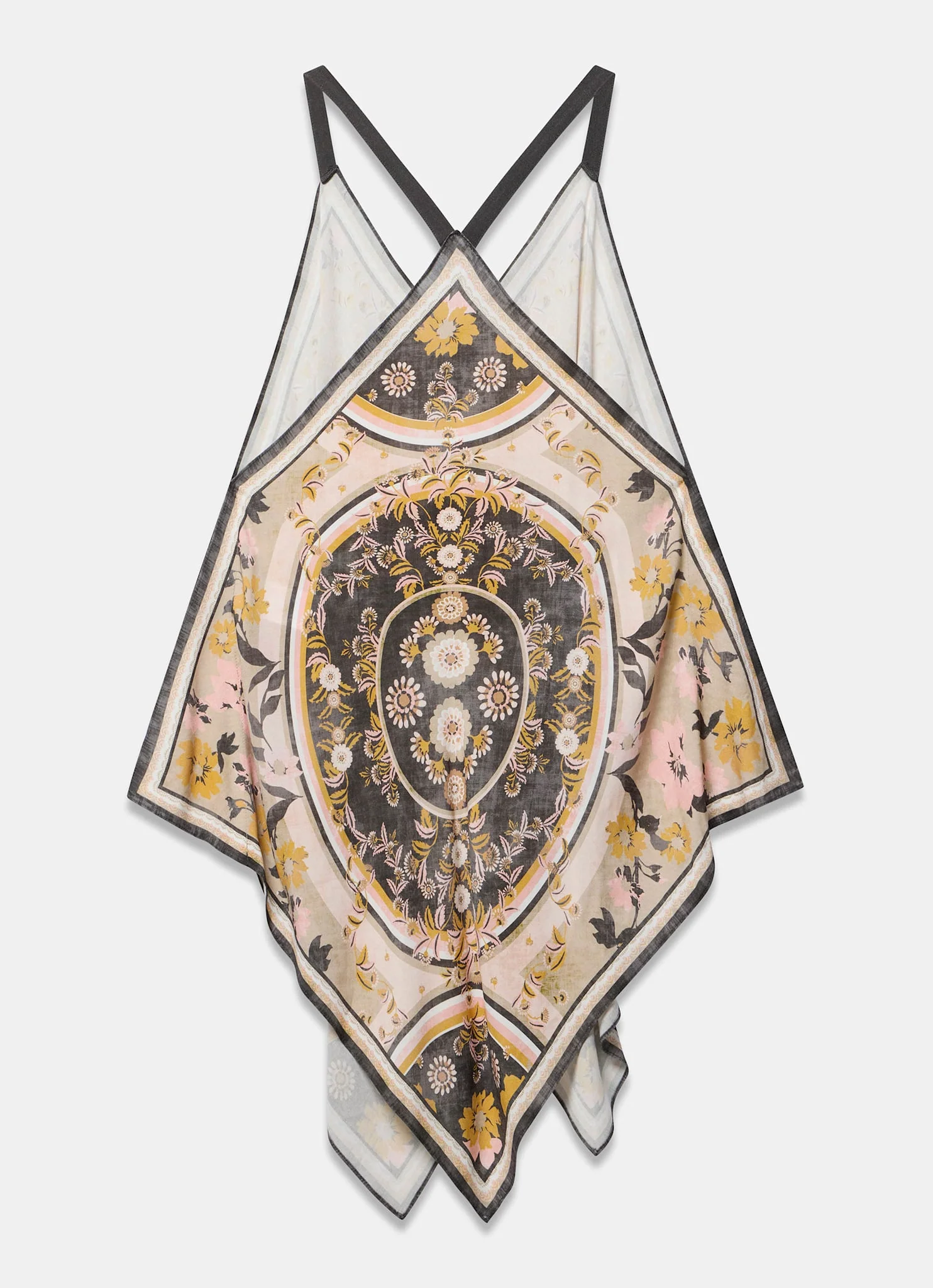 Neutral Floral Print Handkerchief Hem Top