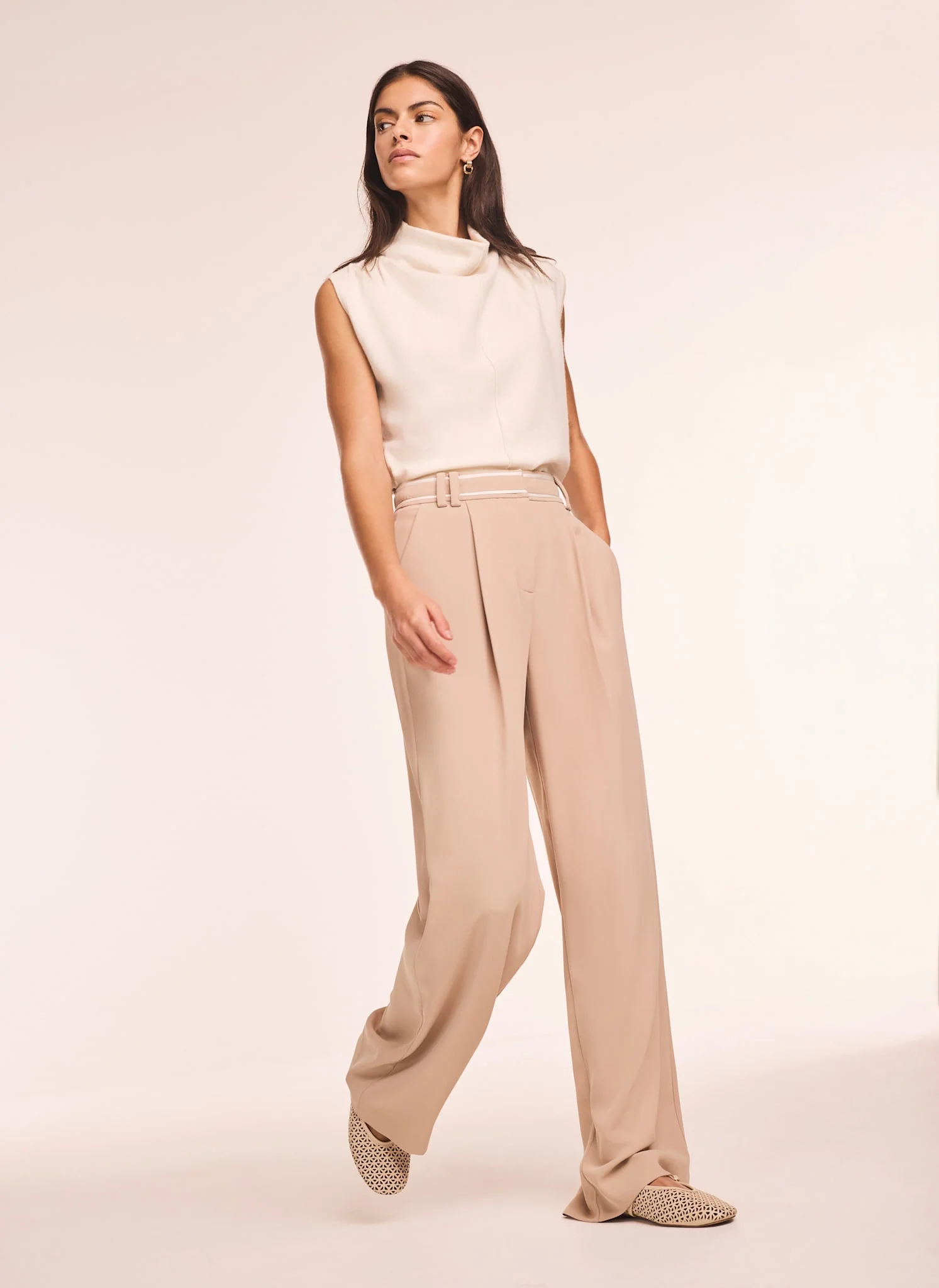 Neutral Waist Detail Wide Trousers