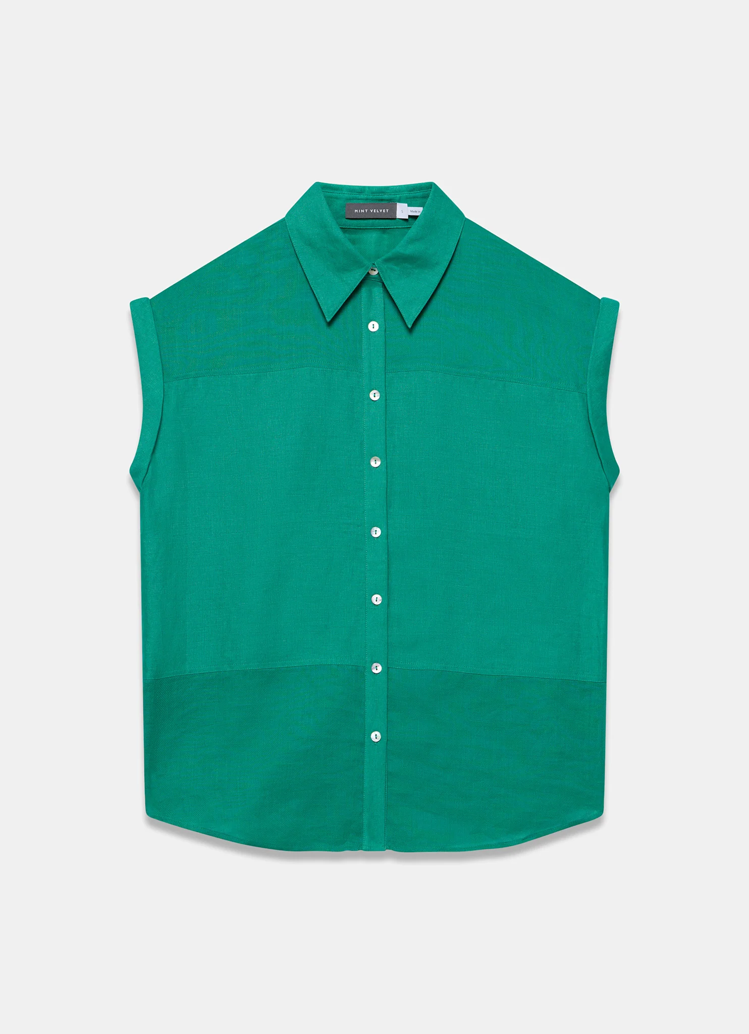 Green Linen Blend Sheer Panel Shirt