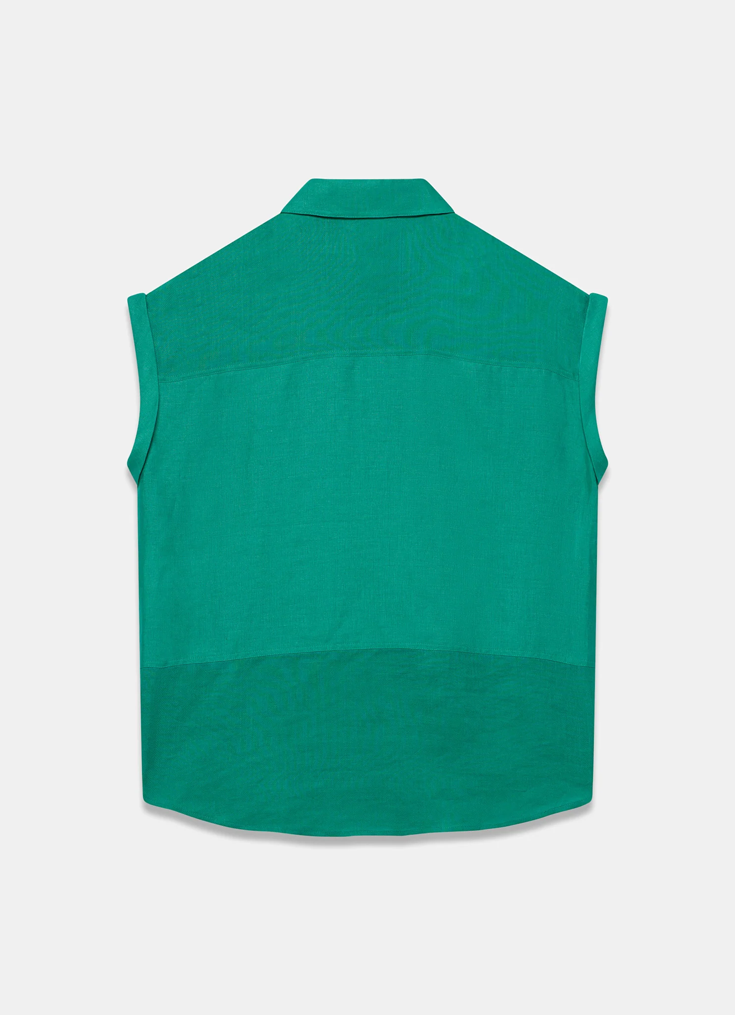 Green Linen Blend Sheer Panel Shirt