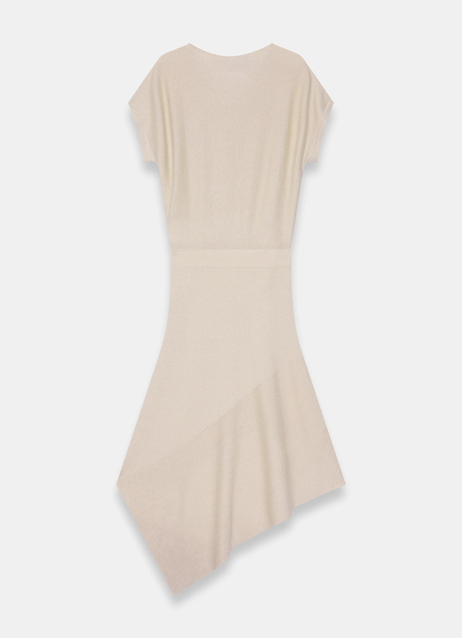 Neutral Metallic Asymmetric Knit Midi Dress