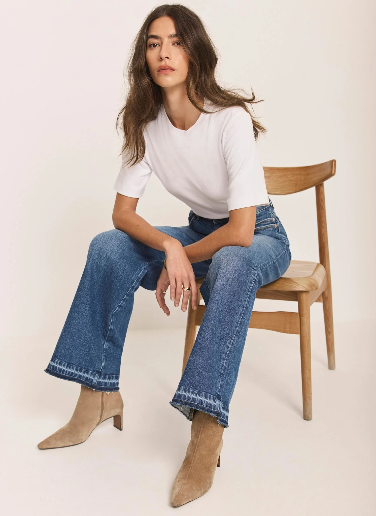 Mid Indigo Hem Detail Wide Leg Jean