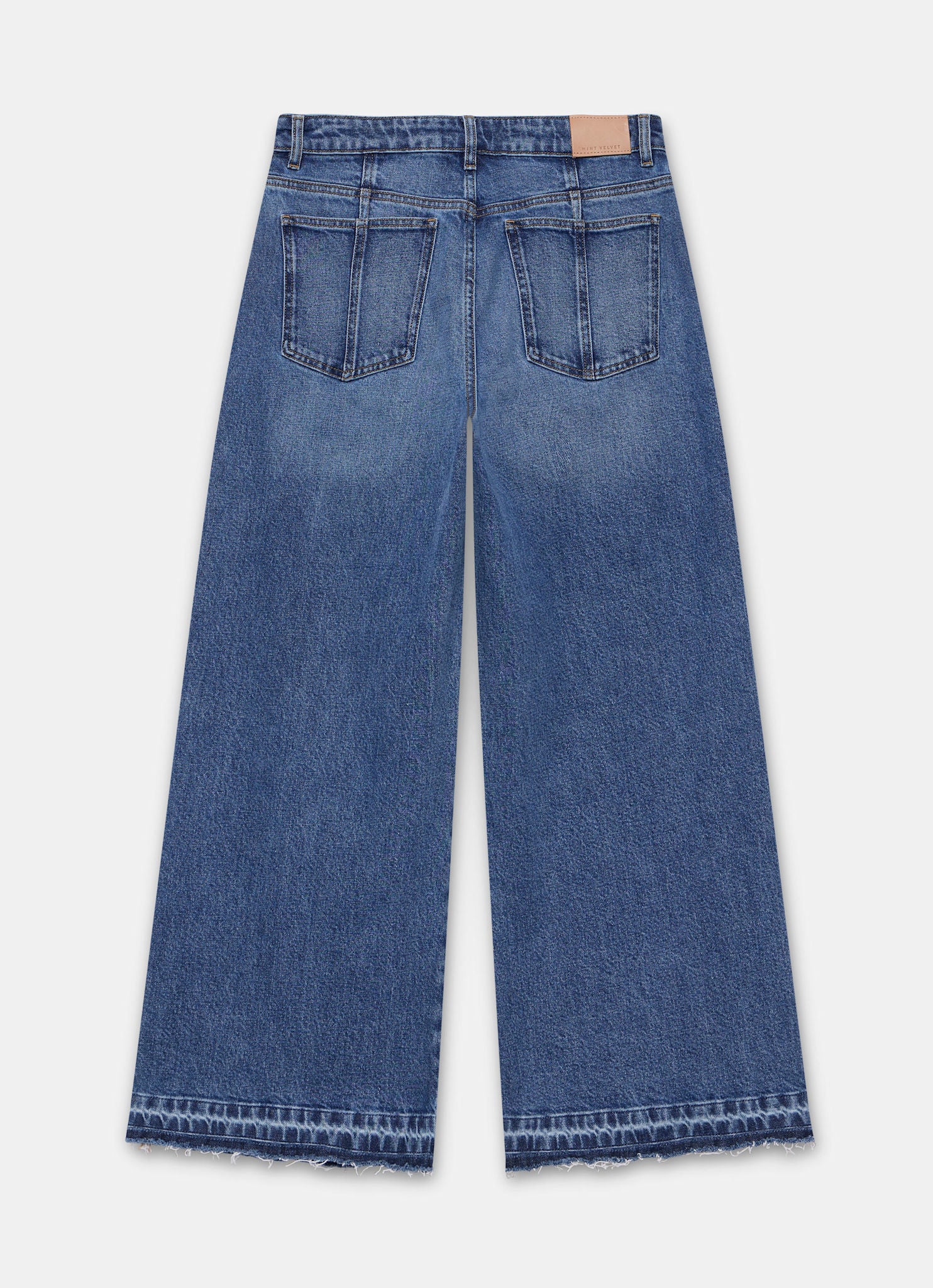 Mid Indigo Hem Detail Wide Leg Jean