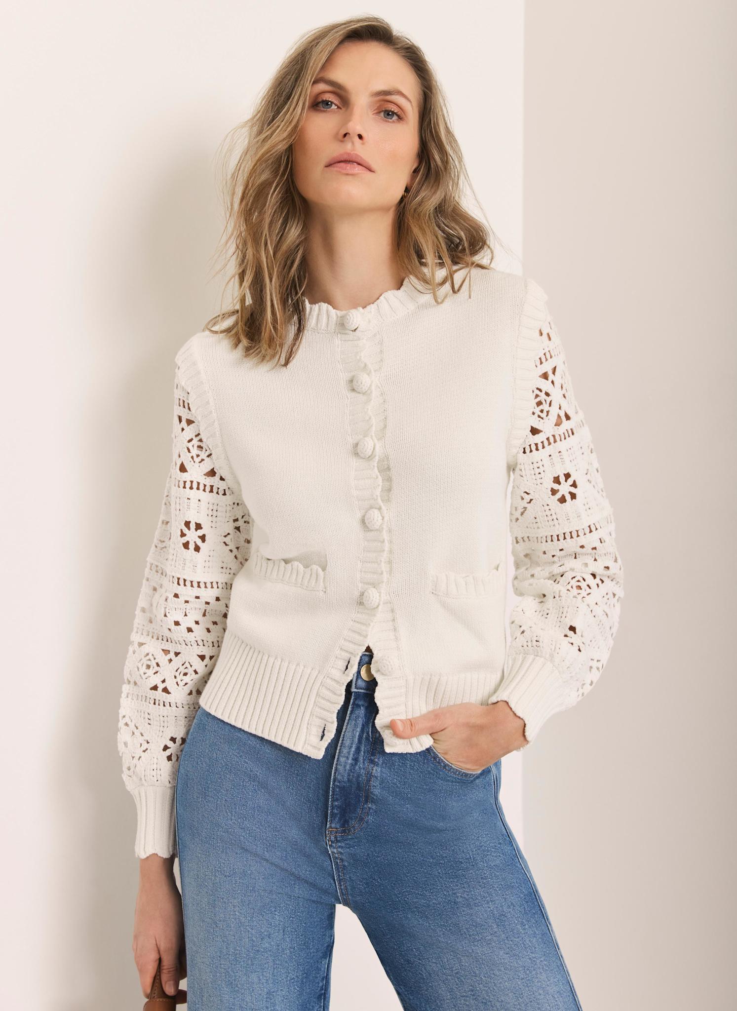 Cream Cotton Blend Crochet Cardigan