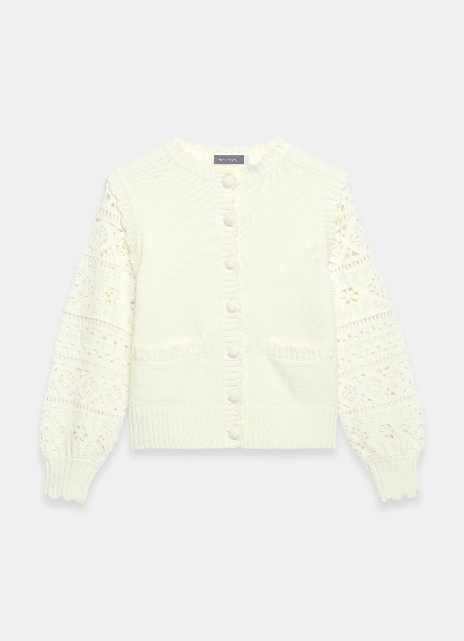 Cream Cotton Blend Crochet Cardigan