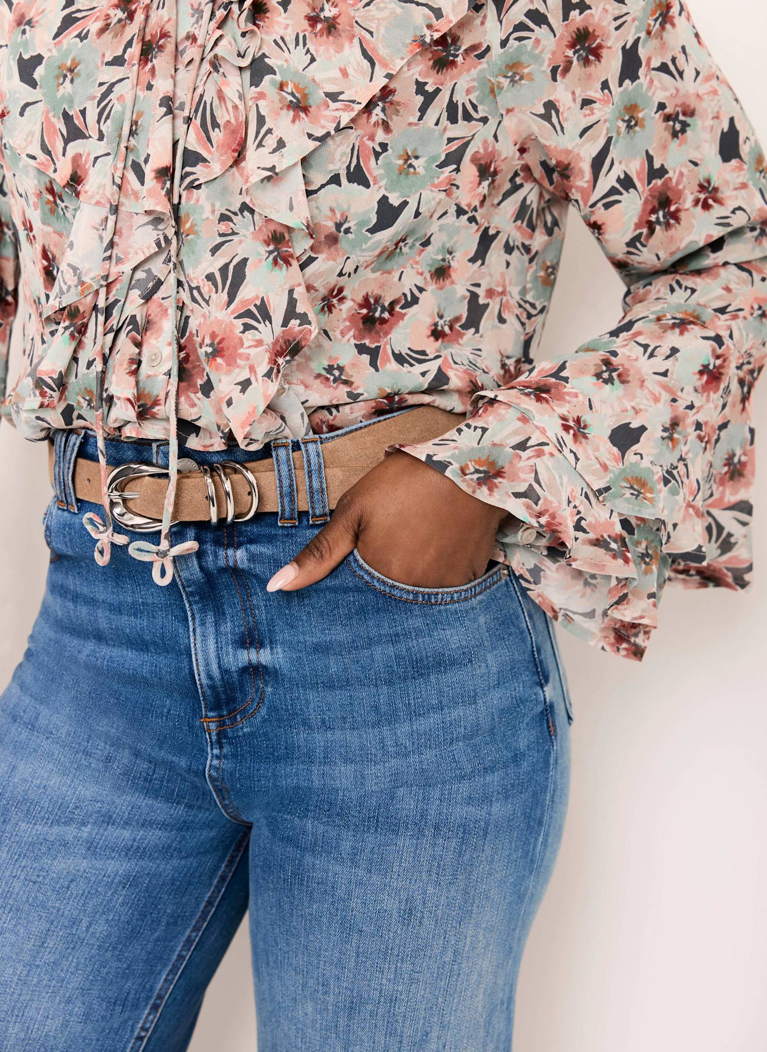 9596-green-floral-print-ruffle-blouse-4.jpg Green Floral Print Ruffle Blouse