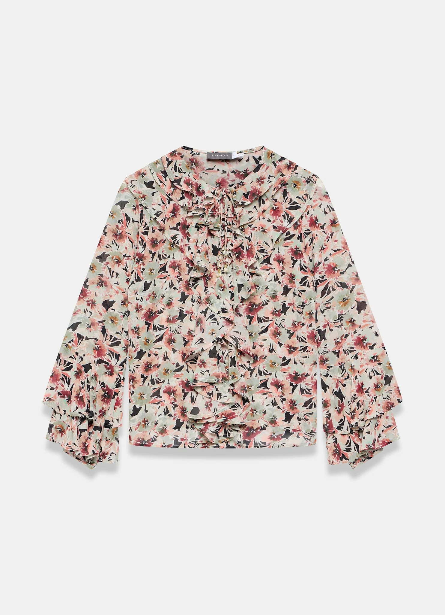 9596-green-floral-print-ruffle-blouse-7.webp Green Floral Print Ruffle Blouse