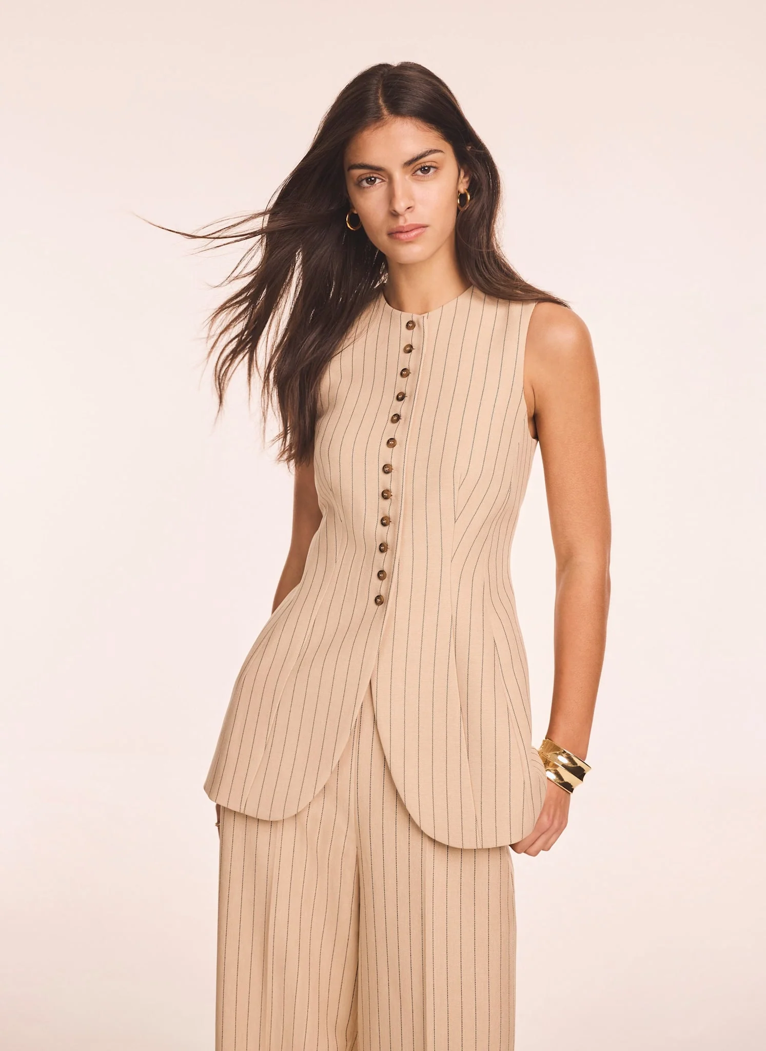 Neutral Pinstripe Longline Waistcoat