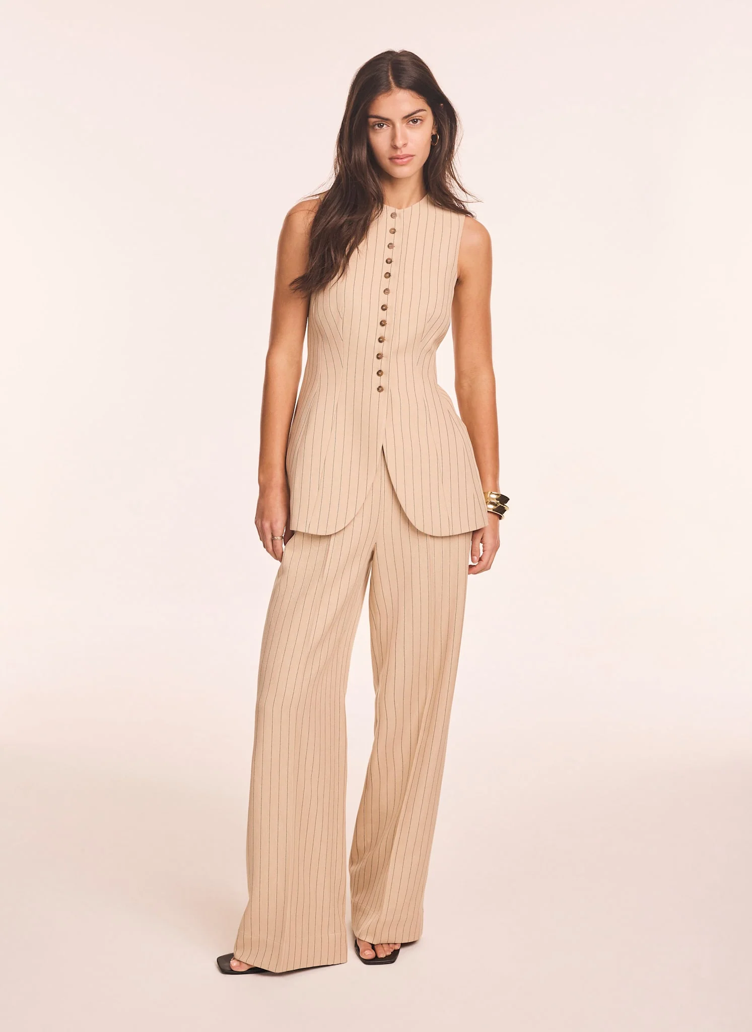 Neutral Pinstripe Longline Waistcoat