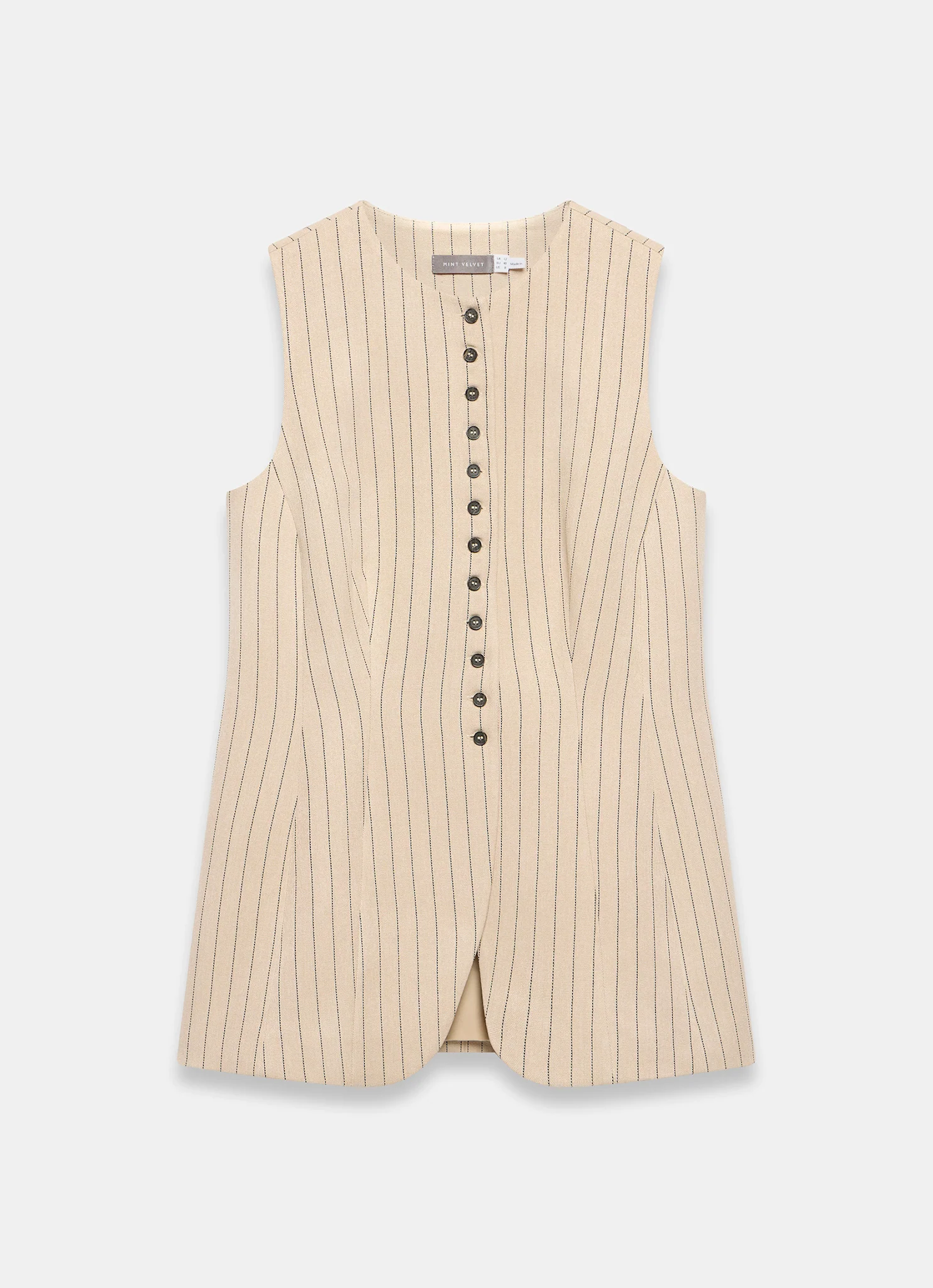Neutral Pinstripe Longline Waistcoat