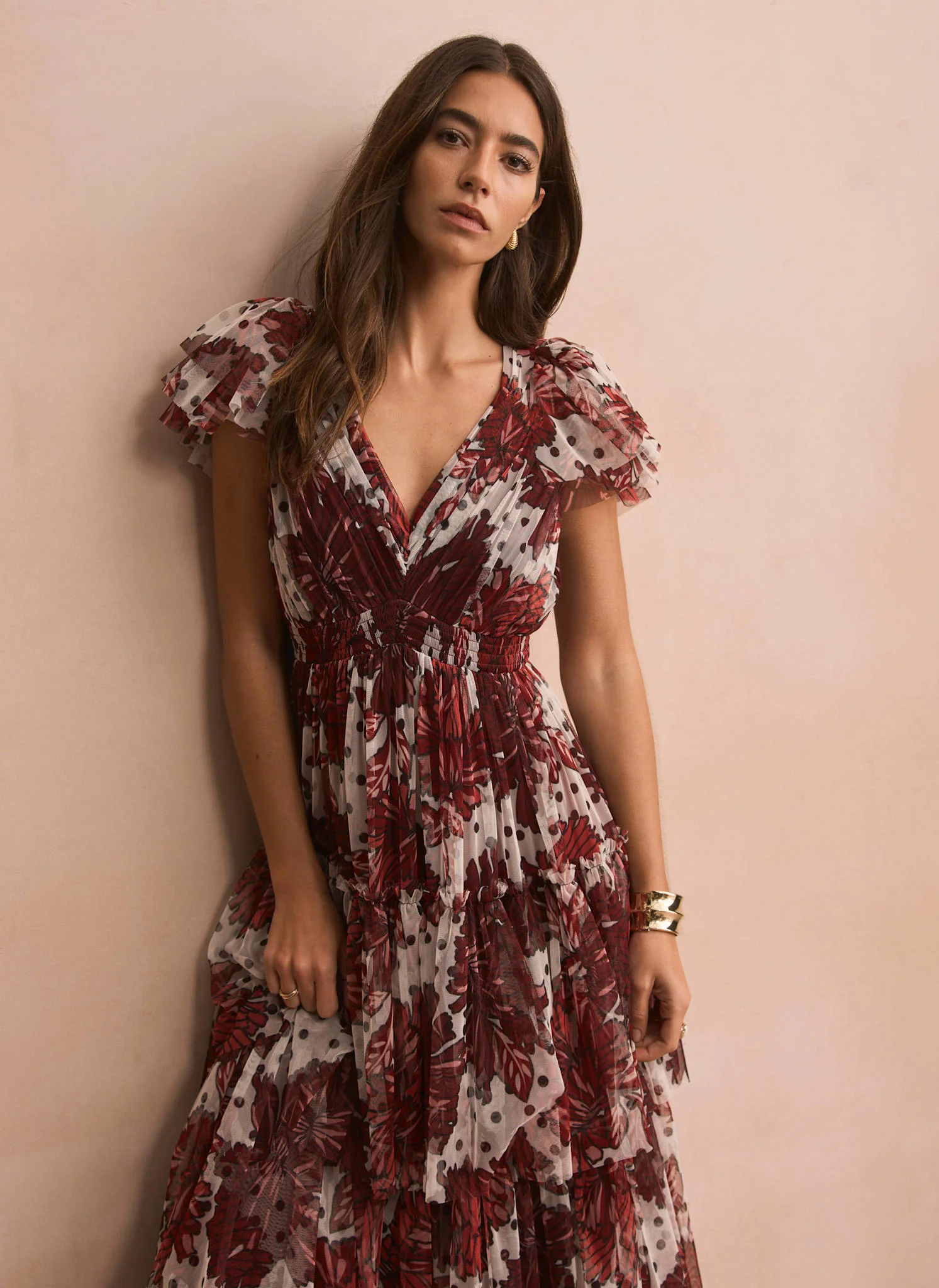 9644-burgundy-floral-print-tulle-maxi-dress-3.webp Burgundy Floral Print Tulle Maxi Dress