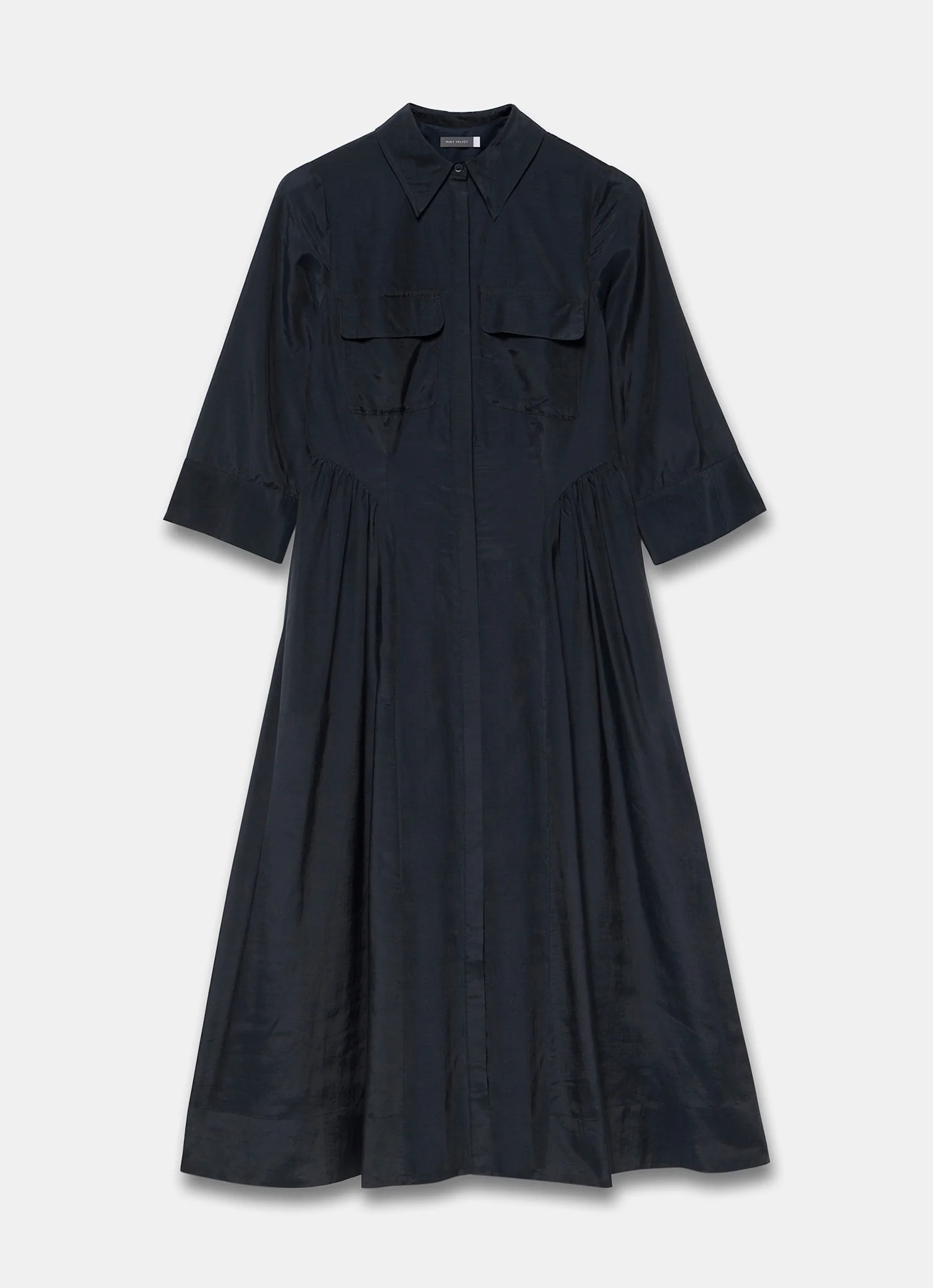 Navy Drop Waist Midi Shirt Dress