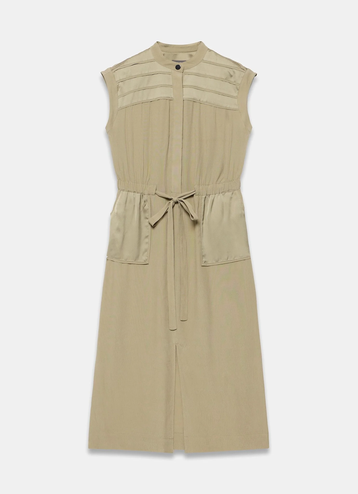 Khaki Satin Utility Midi Dress