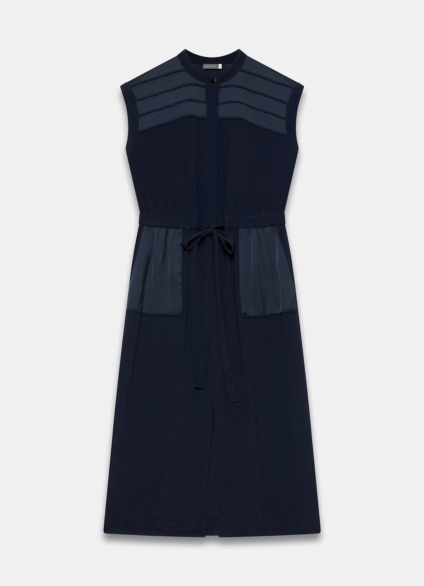 Navy Satin Utility Midi Dress