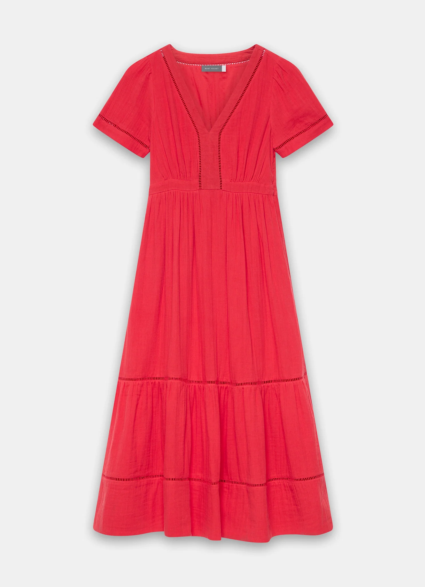 Red Cotton Cheesecloth Midi Dress