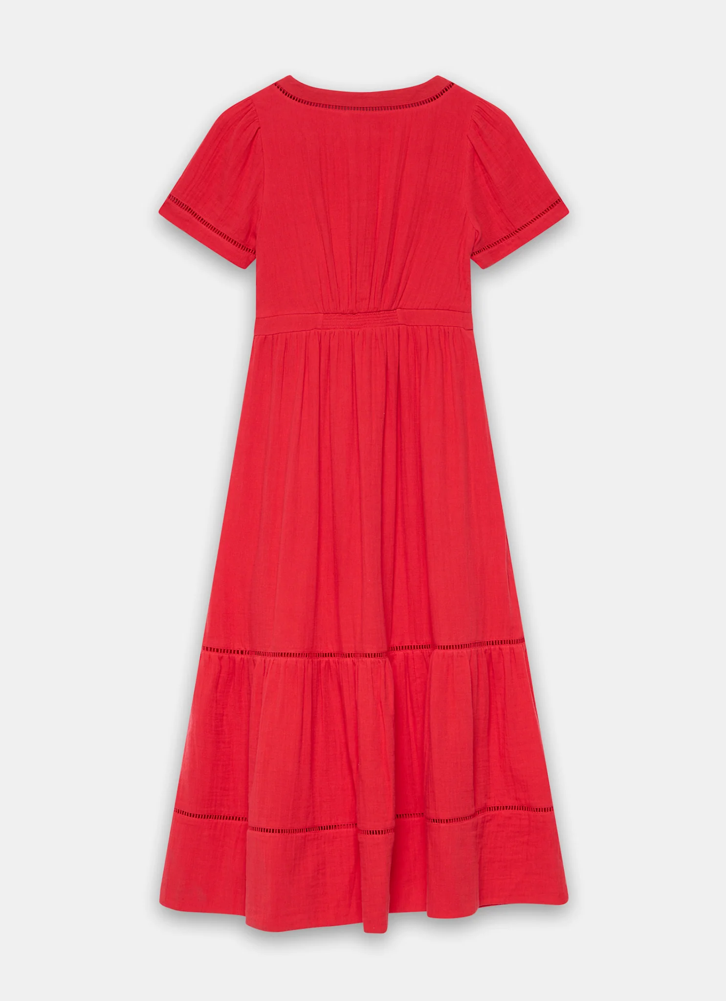 Red Cotton Cheesecloth Midi Dress