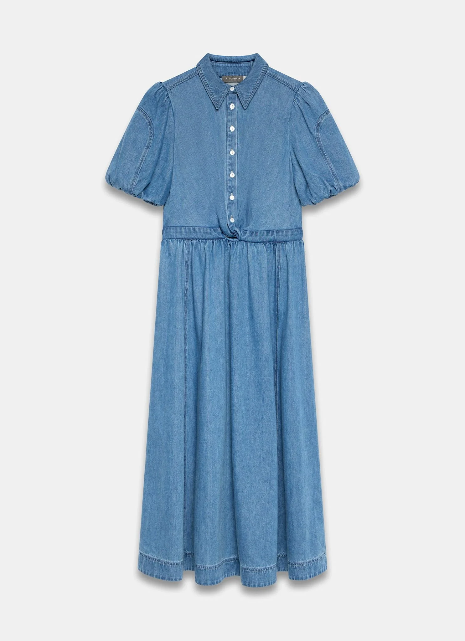 Mid Indigo Denim Twist Midi Dress