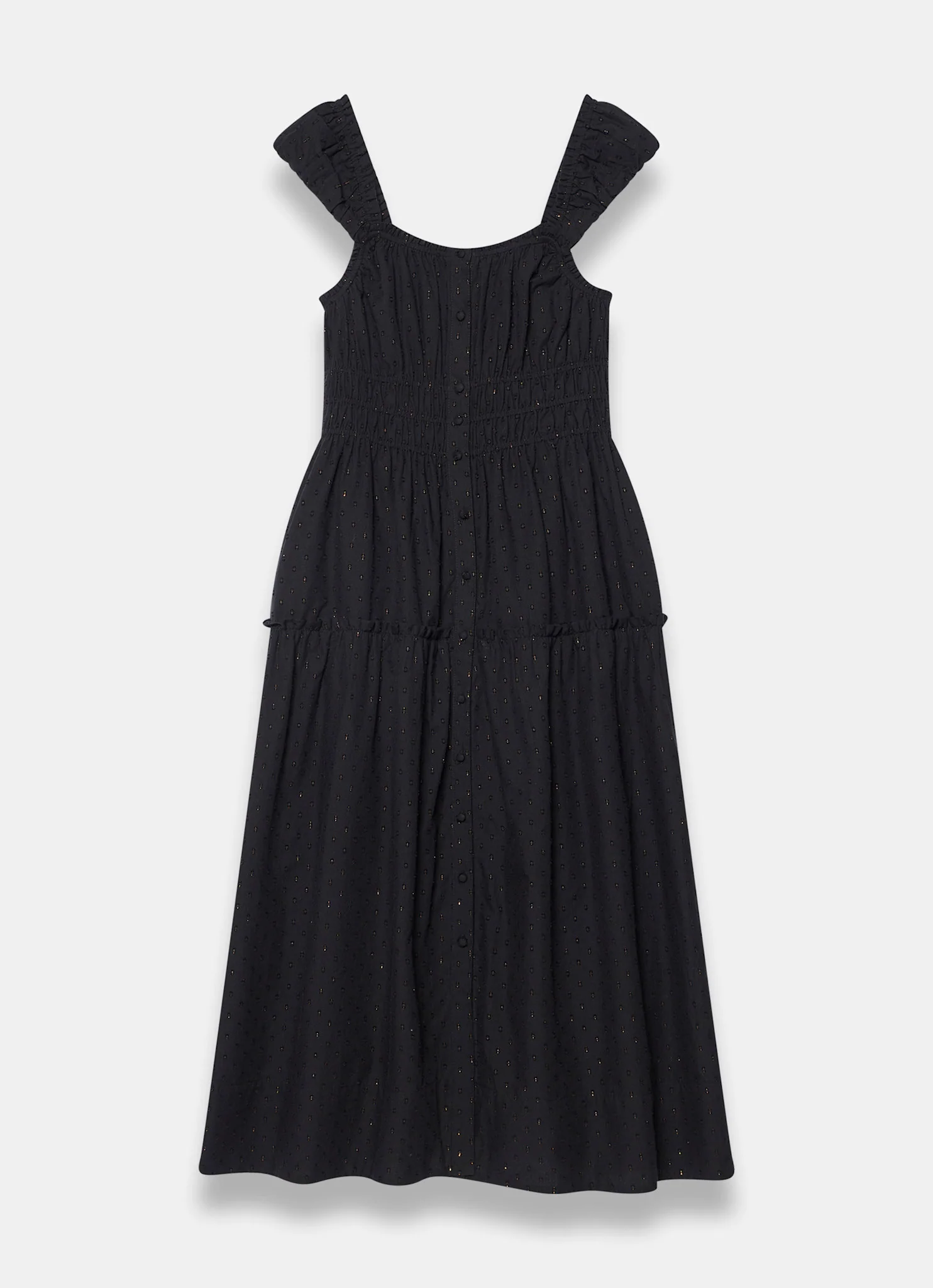 Black Cotton Blend Textured Midi Dress