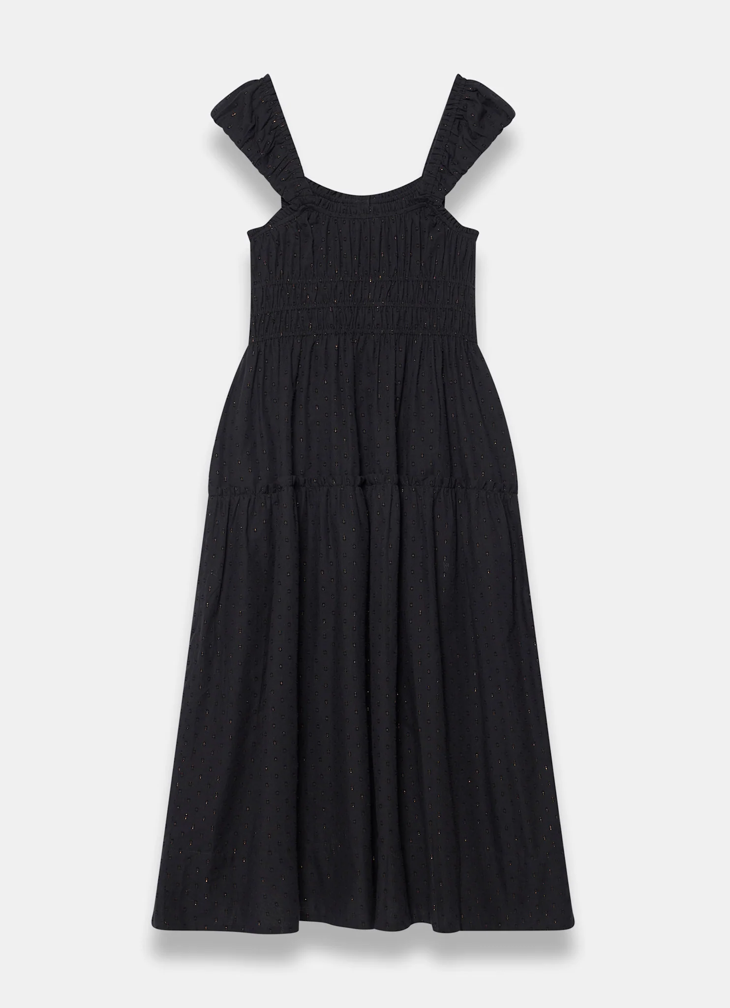 Black Cotton Blend Textured Midi Dress
