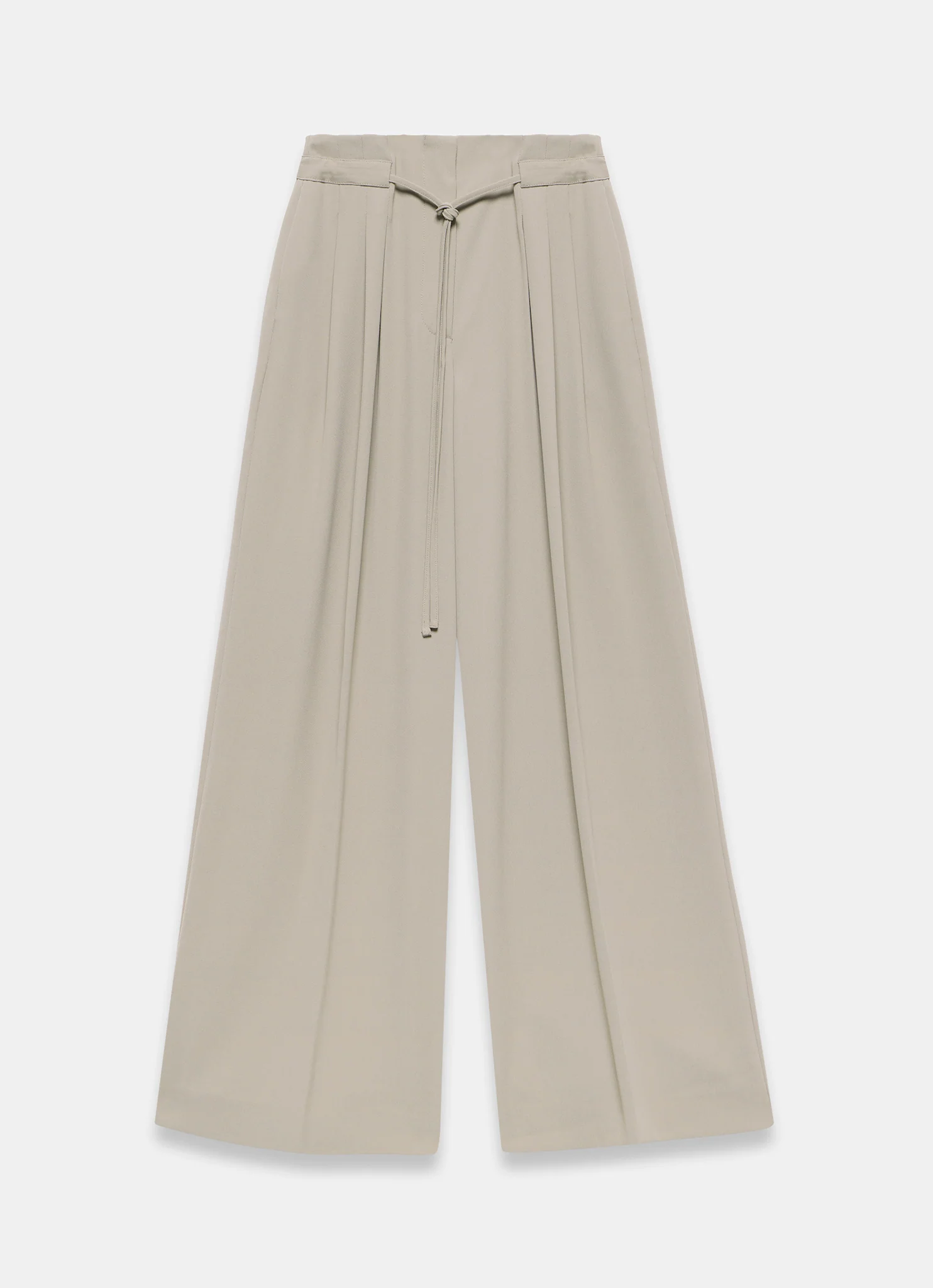 Neutral Tie Waist Pleated Wide Trousers