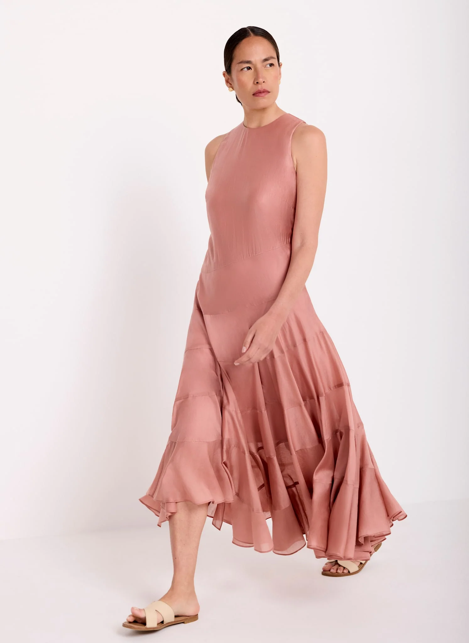 984-pink-asymmetric-tiered-midi-dress-1.webp Pink Asymmetric Tiered Midi Dress