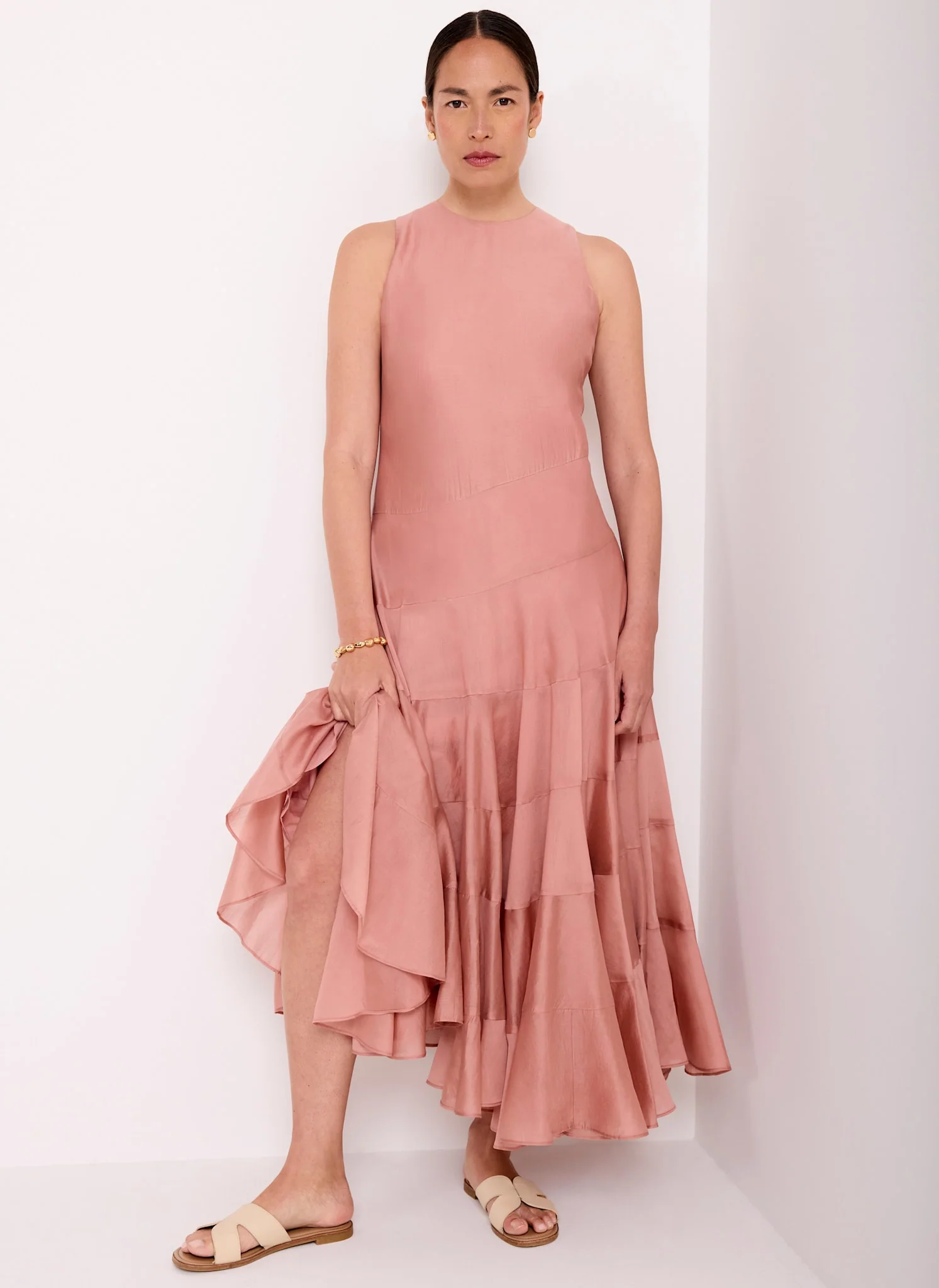 984-pink-asymmetric-tiered-midi-dress-2.webp Pink Asymmetric Tiered Midi Dress