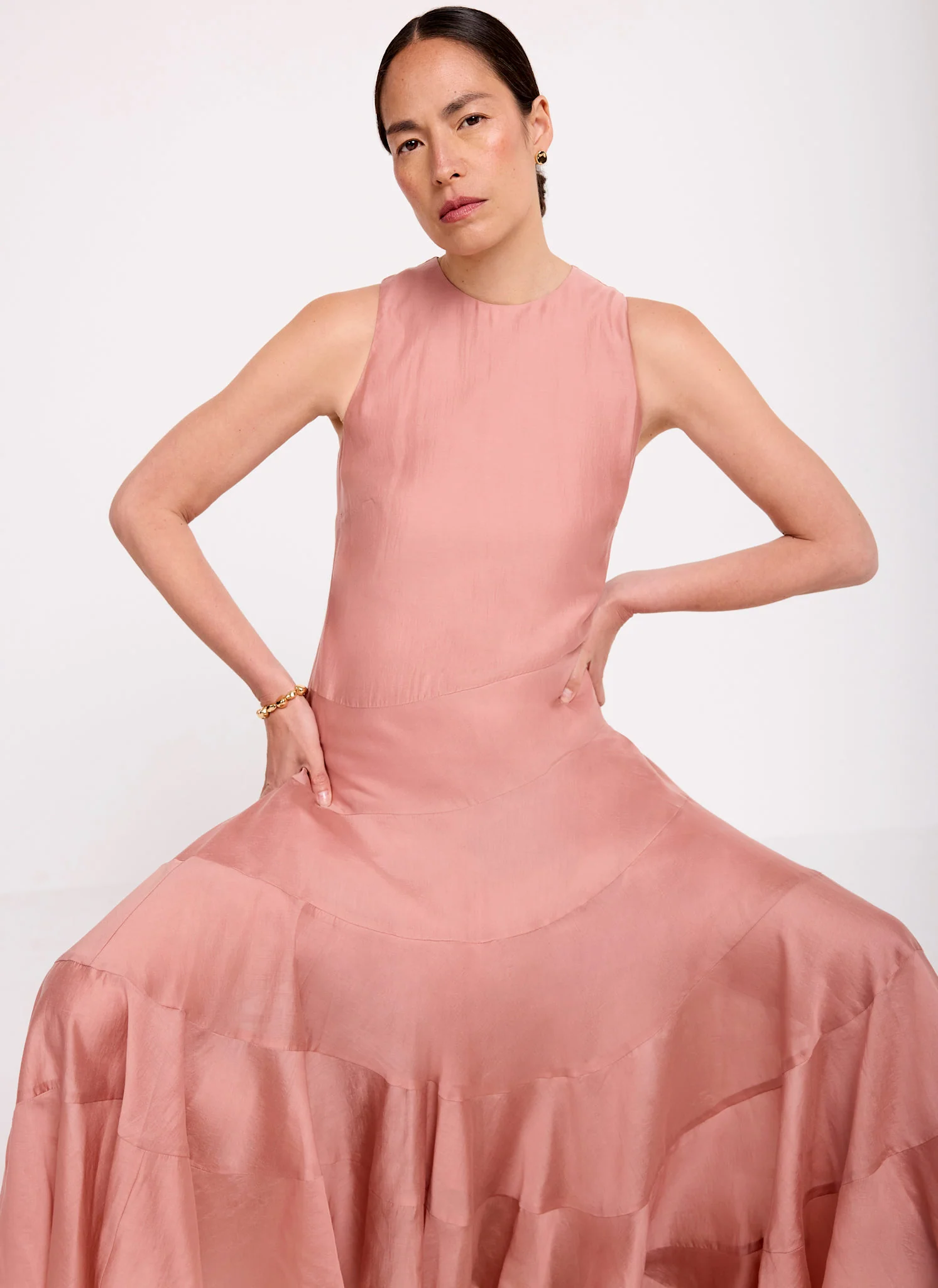 984-pink-asymmetric-tiered-midi-dress-3.webp Pink Asymmetric Tiered Midi Dress