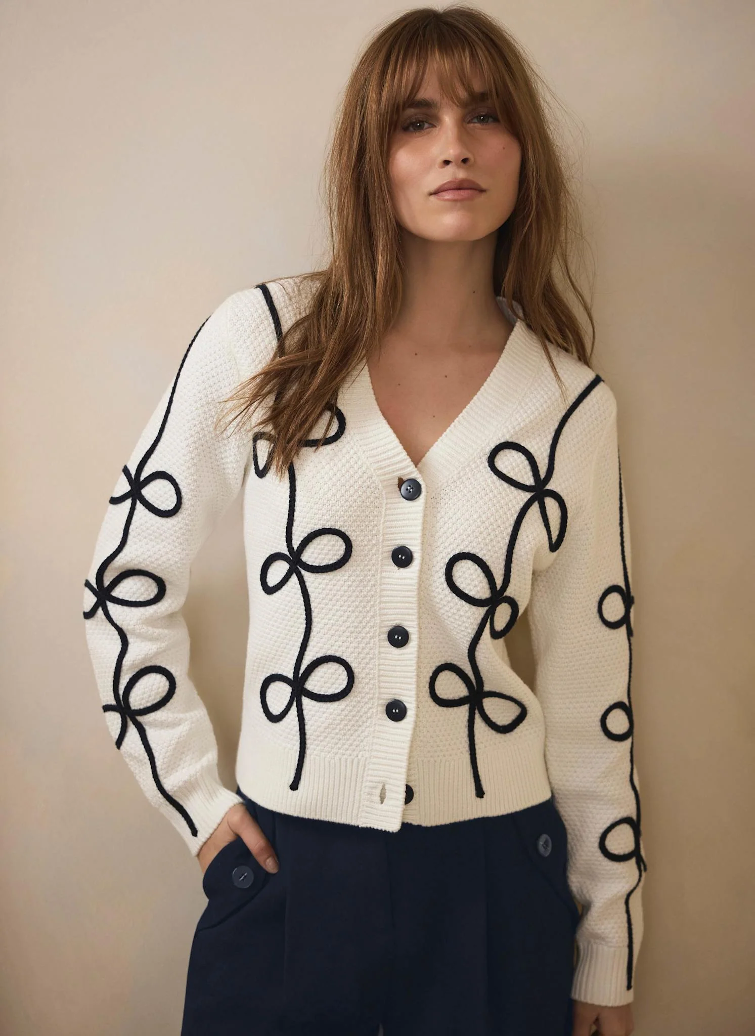Neutral Bow Detail Cardigan