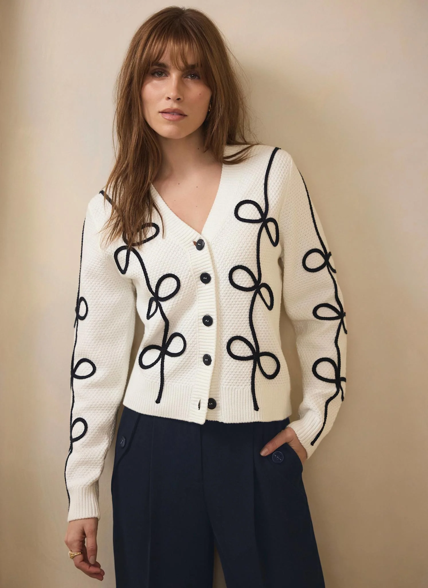 Neutral Bow Detail Cardigan
