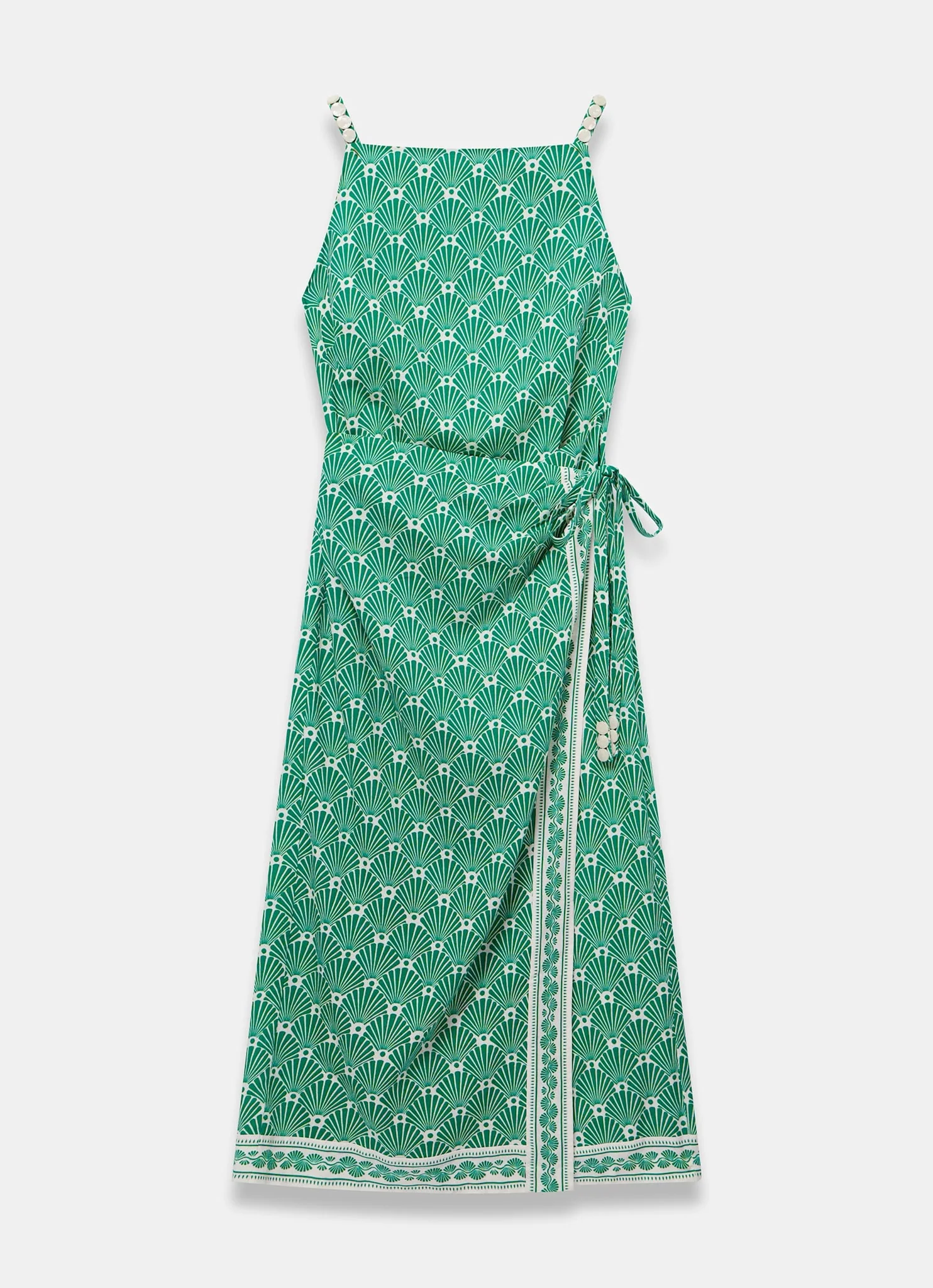 Green Linen Blend Printed Midi Dress