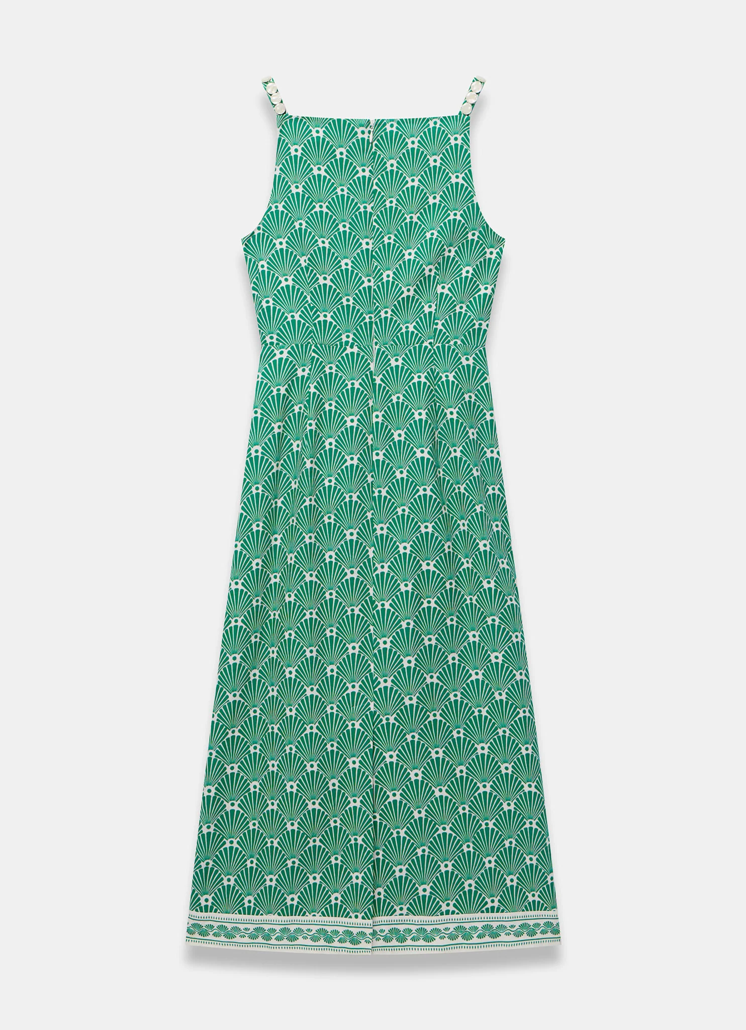 Green Linen Blend Printed Midi Dress