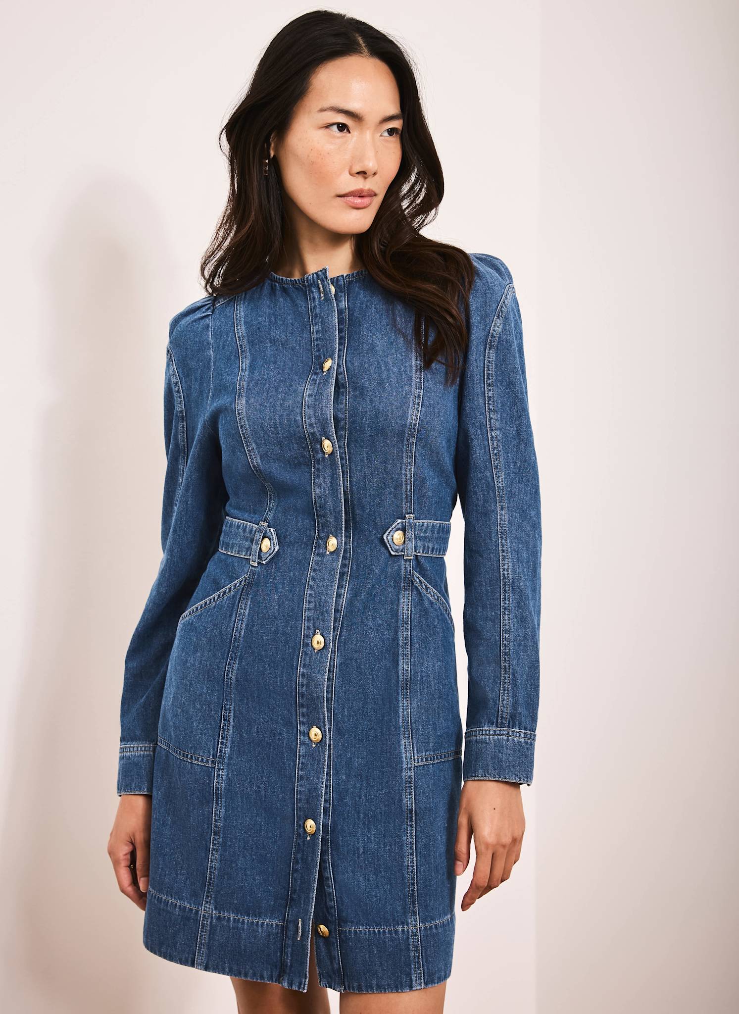 9976-indigo-denim-puff-sleeve-mini-dress-1.jpg Indigo Denim Puff Sleeve Mini Dress