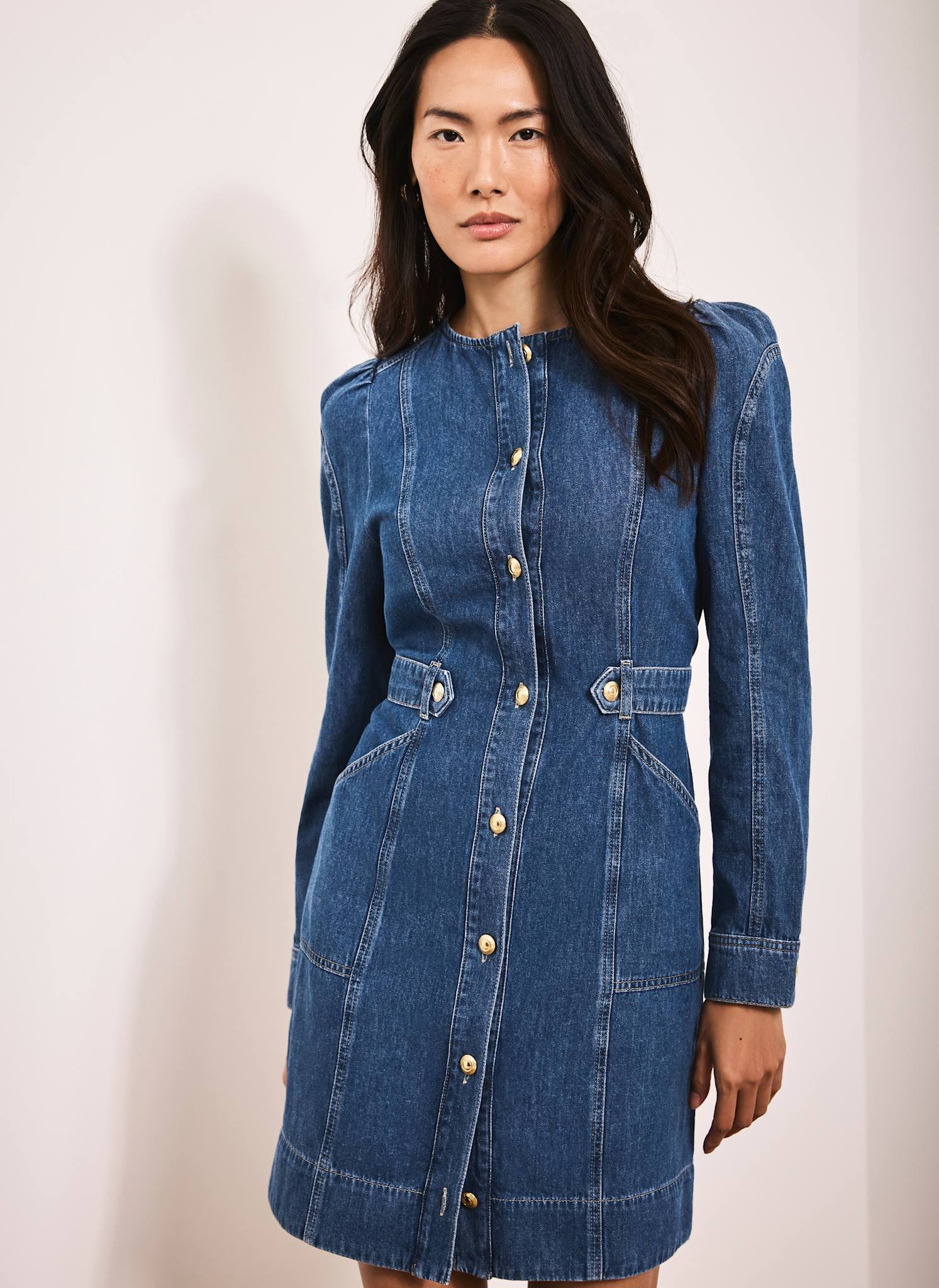 9976-indigo-denim-puff-sleeve-mini-dress-3.jpg Indigo Denim Puff Sleeve Mini Dress